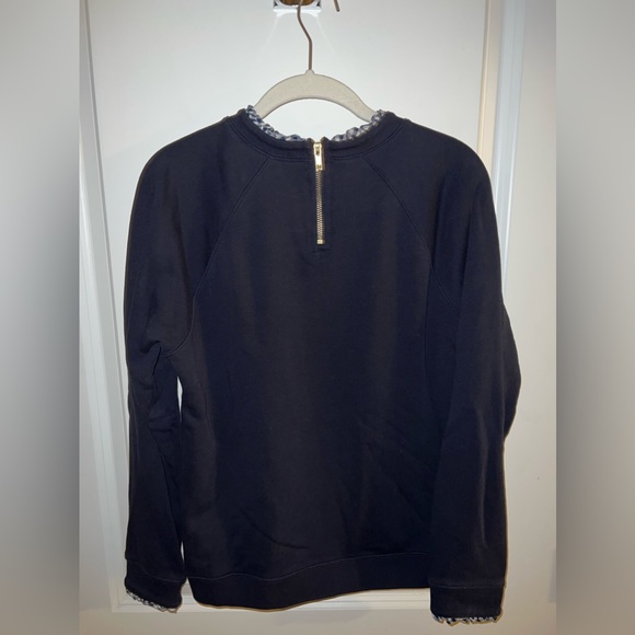 J. Crew Mercantile Navy Blue sweatshirt with gingham ruffle collar size medium - Picture 2 of 6